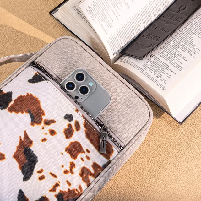 Alt view image 6 of 7 - Bible Cover for Women Men with Leather Bookmark Book Carrying Cases Church Bag for Outdoor Protective