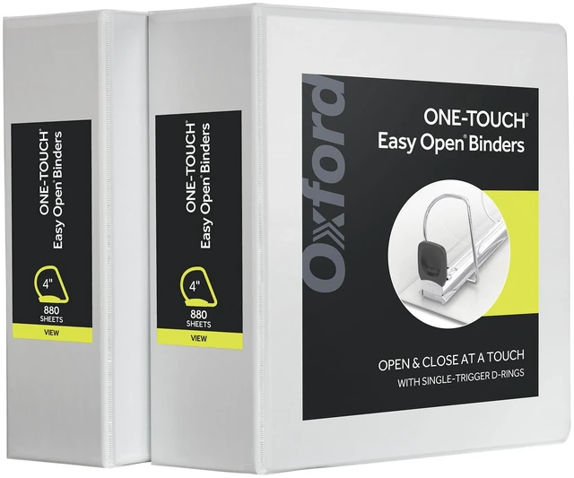 Main image of 3 Ring Binders, Durable Binders for School and Office, 4 Inch, ONE-Touch Easy Open D Rings, View Binder Covers, 4 Interior Pockets, PVC-Free, Holds 880 Sheets, White, 2 Pack (79921)