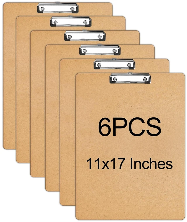Main image of 6 PCS Extra Large 11x17 Clipboard, Wood Cleats with Low Profile Clips for Drawing, Sketching, and Art Boards, Horizontal Wood Lapping, Landscape Layout (3Mm Thickness)