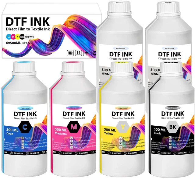 Main image of DTF Ink - 3000ML DTF Transfer Ink for PET Film, Premium Pigment Ink Refill for P600 P800 DX5 DX7 R1390 XP600 i3200 4720 5113 Printers, High Fluidity & Coverage (500ML*6, 2W+BKCMY)