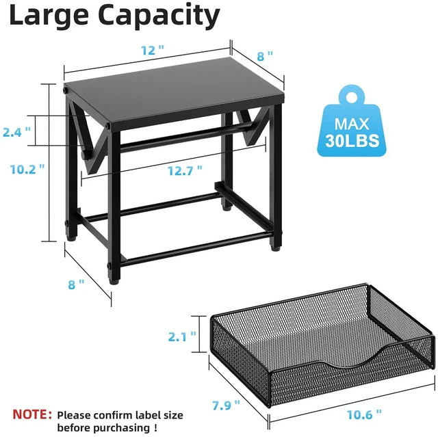 Alt view image 2 of 7 - Label Holder for Rolls and Fanfold Labels, Metal Thermal Label Printer Holder with Drawer, Shipping Label Stand,Sticker Roll Holder for Home, Office, Small Business,Black