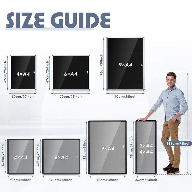 Alt view image 3 of 7 - 38x14 in Enclosed Bulletin Board Lockable Noticeboard, Grey Felt Locking, Tamperproof, Wall Mount, Black Aluminum Frame, with Cover, Secure Display for Office School Business Community