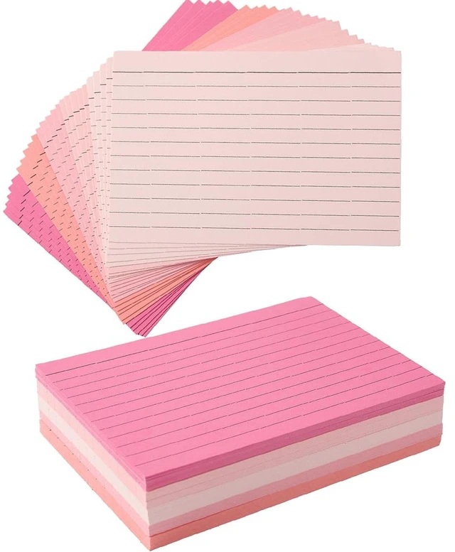 Main image of 100 Sheets 4x6 Colored Ruled Note Cards Index Cards, 5 Pink 250 GSM Heavy Flashcards for To Do List Cards, Accounting