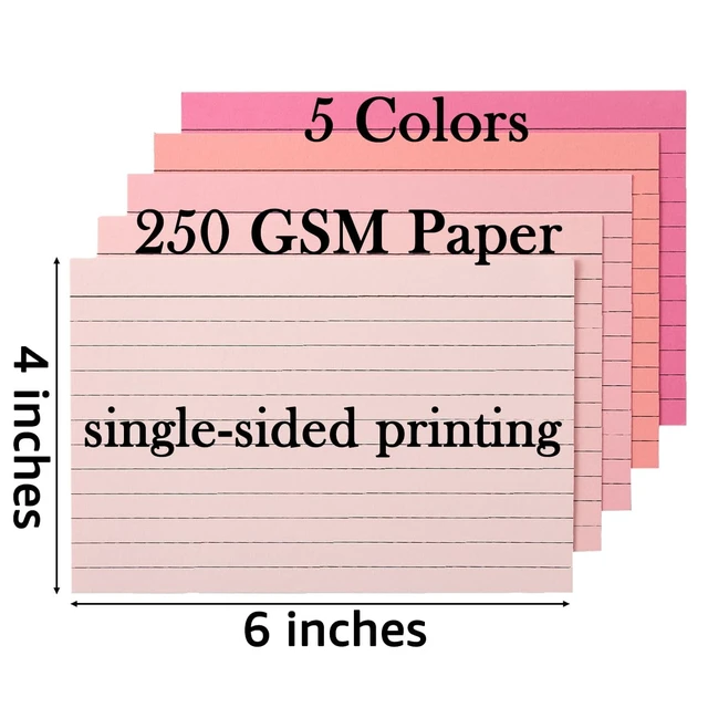 Alt view image 2 of 7 - 100 Sheets 4x6 Colored Ruled Note Cards Index Cards, 5 Pink 250 GSM Heavy Flashcards for To Do List Cards, Accounting