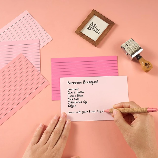 Alt view image 5 of 7 - 100 Sheets 4x6 Colored Ruled Note Cards Index Cards, 5 Pink 250 GSM Heavy Flashcards for To Do List Cards, Accounting