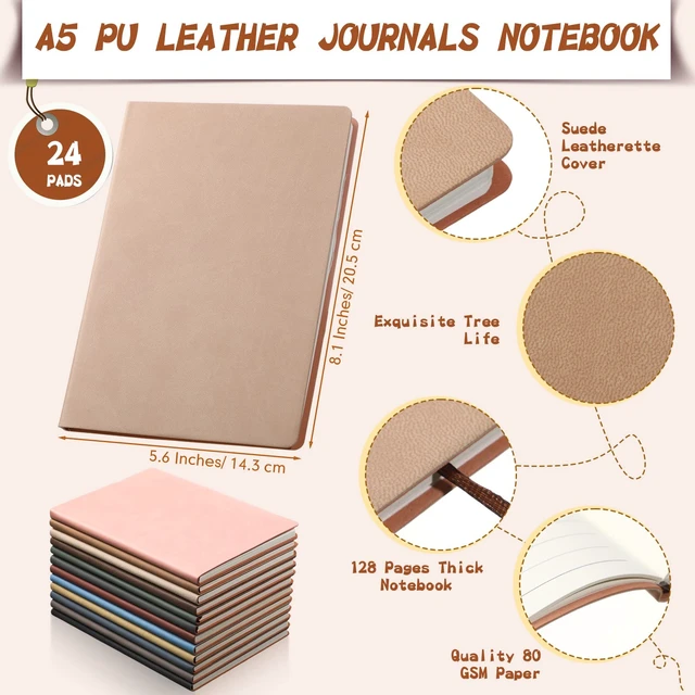 Alt view image 3 of 7 - 24 Pcs A5 PU Leather Notebooks for Back to School,Morandi Color Journals with 128 Lined Pages, Lay-flat Binding and Blank PU Covers for Laser Engraving, Office Supplies and School Gifts