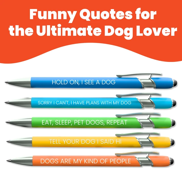 Alt view image 3 of 6 - Funny Dog Mom & Lover Gift Pen Set, 2 Pack of 5-Pen Sets with Black Ink Smooth Writing, Stylus Tip, Metal Barrels, Hilarious Doggy Quotes, Gift for Women, Mother's Day, Birthday
