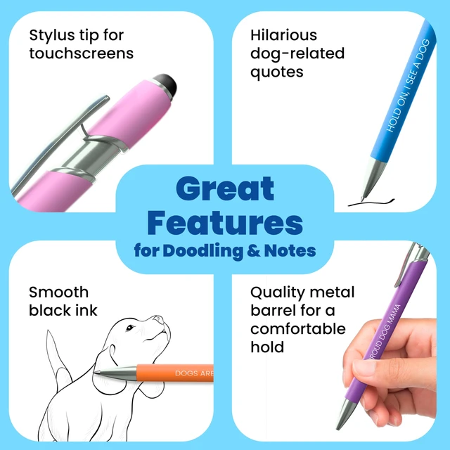Alt view image 5 of 6 - Funny Dog Mom & Lover Gift Pen Set, 2 Pack of 5-Pen Sets with Black Ink Smooth Writing, Stylus Tip, Metal Barrels, Hilarious Doggy Quotes, Gift for Women, Mother's Day, Birthday