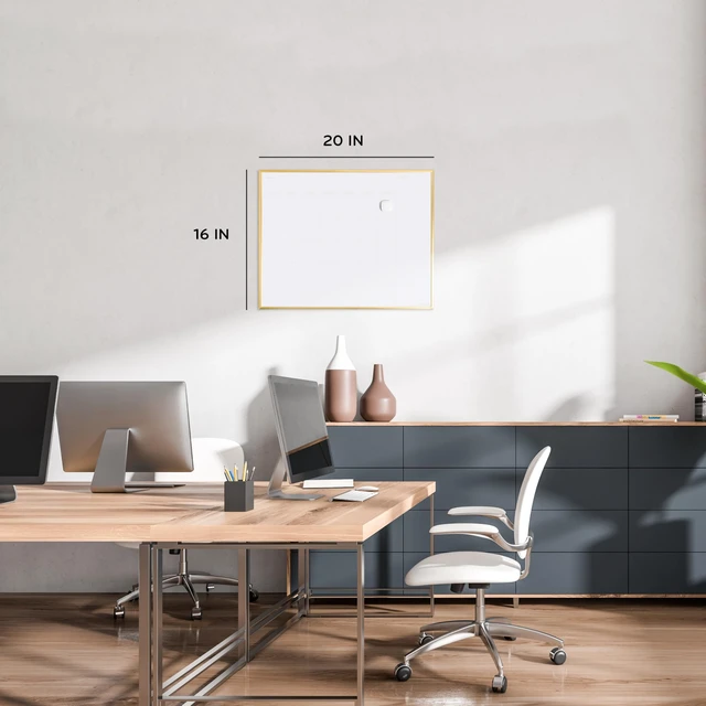 Alt view image 2 of 6 - Magnetic Dry Erase Monthly Calendar Whiteboard 16" x 20", Gold Aluminum Frame, Wall Mounted Planner for Office, Home, and Classroom, Includes Marker and Magnet