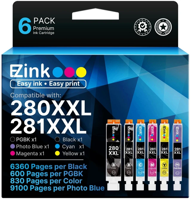 Main image of TS9120 Ink Cartridges Replacement for Canon 280 281 Ink Cartridges PGI 280XXL CLI 281XXL to use with PIXMA TR8620 TS8320 TS8220 TS8120 (PGBK, Black, Photo Blue, Cyan, Magenta, Yellow) 6 Pack