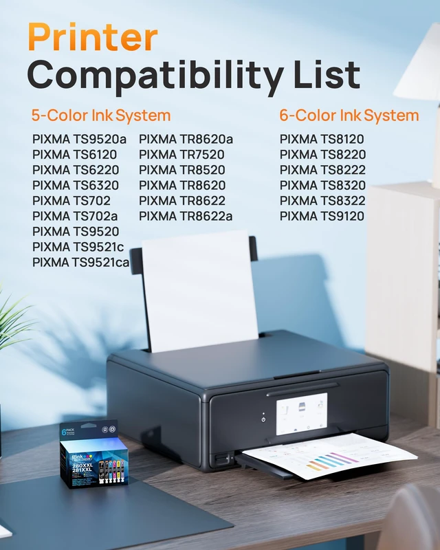Alt view image 2 of 7 - TS9120 Ink Cartridges Replacement for Canon 280 281 Ink Cartridges PGI 280XXL CLI 281XXL to use with PIXMA TR8620 TS8320 TS8220 TS8120 (PGBK, Black, Photo Blue, Cyan, Magenta, Yellow) 6 Pack