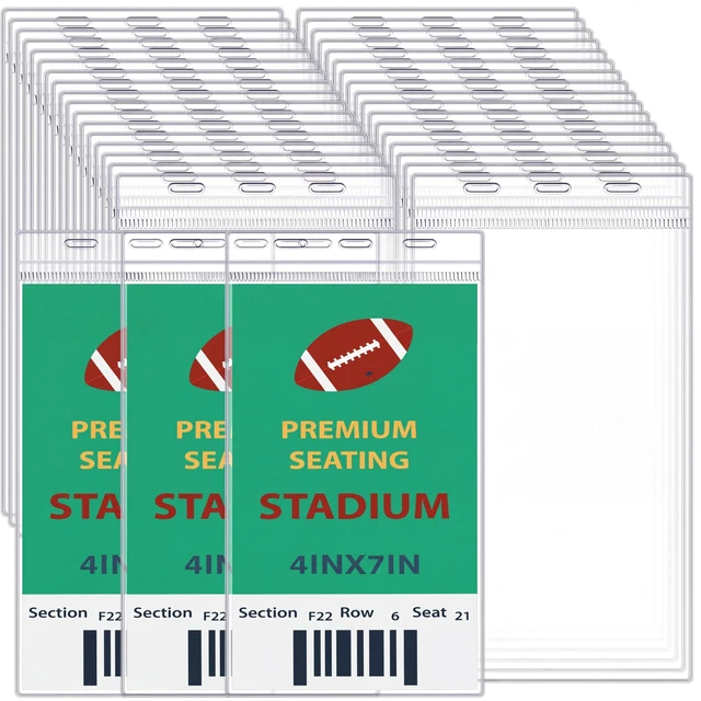 Main image of 200 Pcs 4 x 7 Inch Plastic Badge Holder Bulk Clear Vinyl ID Sleeves Card Ticket Protector Sleeves, Credential Badge Sleeves, Vertical Waterproof Name Tag Holder for Sporting Events