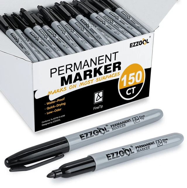 Main image of Permanent Markers Bulk, 150 Pack Fine Tip Black Permanent Markers, Waterproof Markers, Premium Smear Proof Pens, Quick Drying, Office Supplies for School, Office, Home