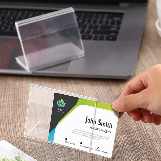 Alt view image 2 of 7 - 200 Pcs 3.5x2.5 Mini Acrylic Sign Holder Slant Back Display Stands Small Business Cards Holder L Shaped Mini Clear Name Display for Desk, Office Classroom Home Office Tags