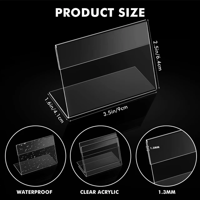 Alt view image 3 of 7 - 200 Pcs 3.5x2.5 Mini Acrylic Sign Holder Slant Back Display Stands Small Business Cards Holder L Shaped Mini Clear Name Display for Desk, Office Classroom Home Office Tags
