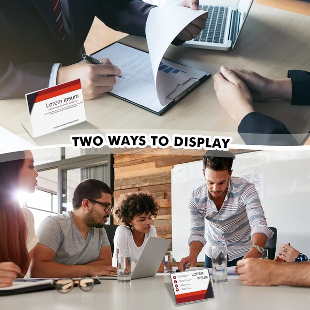 Alt view image 6 of 7 - 200 Pcs 3.5x2.5 Mini Acrylic Sign Holder Slant Back Display Stands Small Business Cards Holder L Shaped Mini Clear Name Display for Desk, Office Classroom Home Office Tags