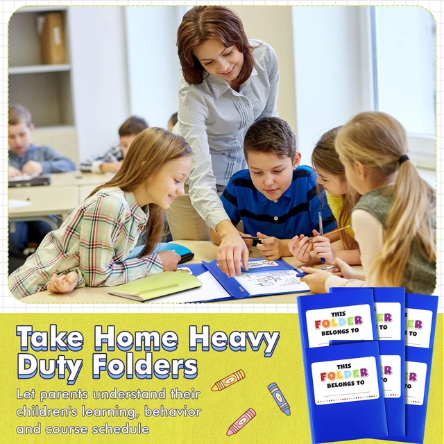 Alt view image 5 of 6 - 100 Pack Take Home Folders with Pockets for Students,Blue Bulk School and Home Communication Folder Heavy Duty Plastic Homework Privacy Folders for School Parent Teacher