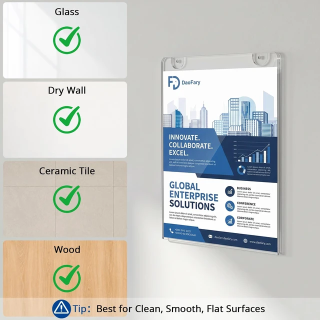 Alt view image 4 of 7 - Acrylic Wall Sign Holder 8.5 x 11, 26 Pack Wall Mount,3-Way Install Clear Acrylic Wall Picture Frame with Adhesive Tape, Screws and Rope; Easy Paper Changes for Offices, Stores and Schools