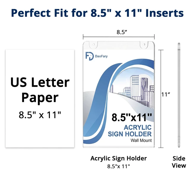 Alt view image 5 of 7 - Acrylic Wall Sign Holder 8.5 x 11, 26 Pack Wall Mount,3-Way Install Clear Acrylic Wall Picture Frame with Adhesive Tape, Screws and Rope; Easy Paper Changes for Offices, Stores and Schools