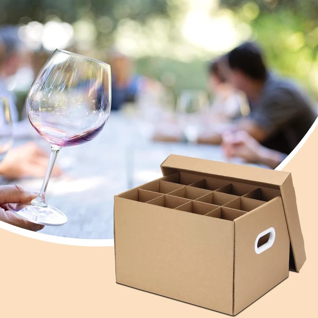 Alt view image 2 of 7 - 4 Pack Wine Glass Dish Moving Boxes with Handles and Lids 15 x 12 x 10 Inches Moving Boxes with Lid Glassware Dish Packing Box Corrugated Dividers for Kitchen Dish Glassware, Brown