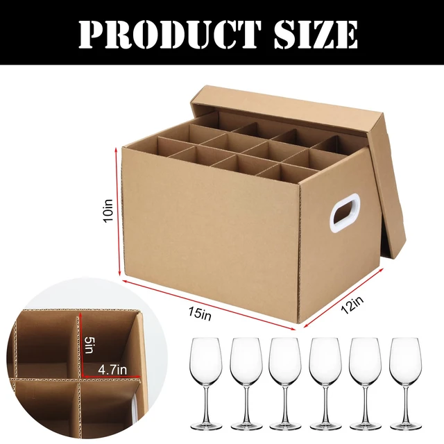 Alt view image 4 of 7 - 4 Pack Wine Glass Dish Moving Boxes with Handles and Lids 15 x 12 x 10 Inches Moving Boxes with Lid Glassware Dish Packing Box Corrugated Dividers for Kitchen Dish Glassware, Brown