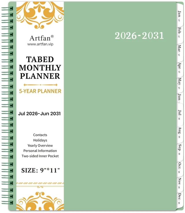Main image of 2026-2031 Monthly Planner/Monthly Calendar - 5 Year monthly Planner Jul. 2026 - Jun. 2031, 9" x 11", Double-Side Pocket + Durable Polypropylene Cover - Sage Green