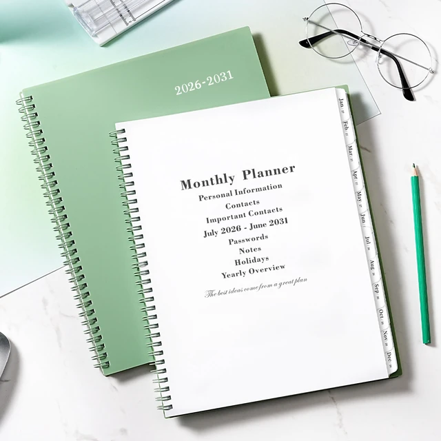 Alt view image 2 of 7 - 2026-2031 Monthly Planner/Monthly Calendar - 5 Year monthly Planner Jul. 2026 - Jun. 2031, 9" x 11", Double-Side Pocket + Durable Polypropylene Cover - Sage Green