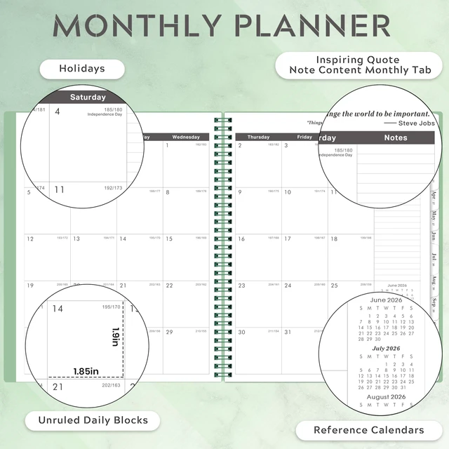 Alt view image 3 of 7 - 2026-2031 Monthly Planner/Monthly Calendar - 5 Year monthly Planner Jul. 2026 - Jun. 2031, 9" x 11", Double-Side Pocket + Durable Polypropylene Cover - Sage Green