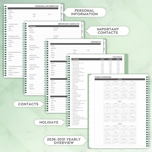 Alt view image 4 of 7 - 2026-2031 Monthly Planner/Monthly Calendar - 5 Year monthly Planner Jul. 2026 - Jun. 2031, 9" x 11", Double-Side Pocket + Durable Polypropylene Cover - Sage Green