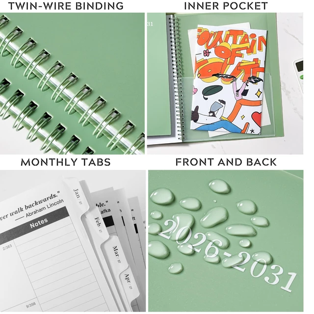Alt view image 5 of 7 - 2026-2031 Monthly Planner/Monthly Calendar - 5 Year monthly Planner Jul. 2026 - Jun. 2031, 9" x 11", Double-Side Pocket + Durable Polypropylene Cover - Sage Green