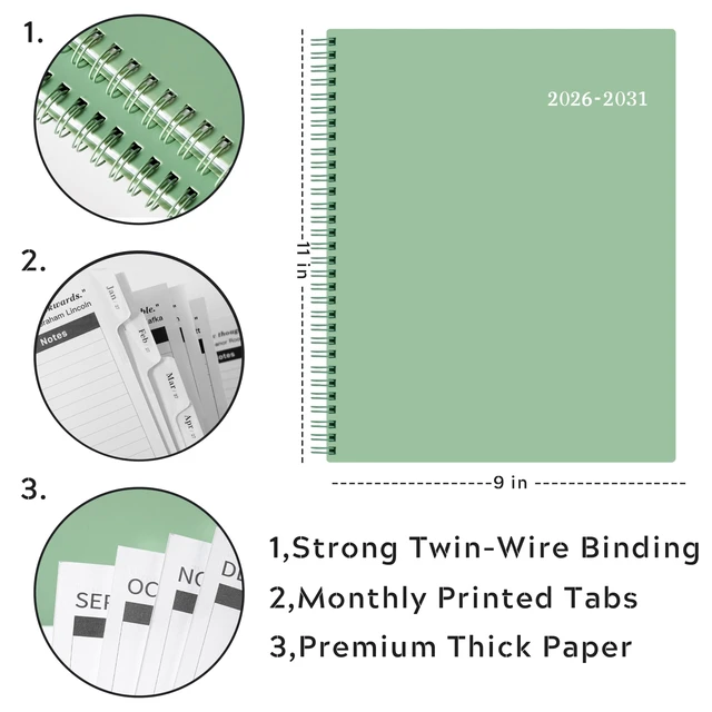 Alt view image 6 of 7 - 2026-2031 Monthly Planner/Monthly Calendar - 5 Year monthly Planner Jul. 2026 - Jun. 2031, 9" x 11", Double-Side Pocket + Durable Polypropylene Cover - Sage Green