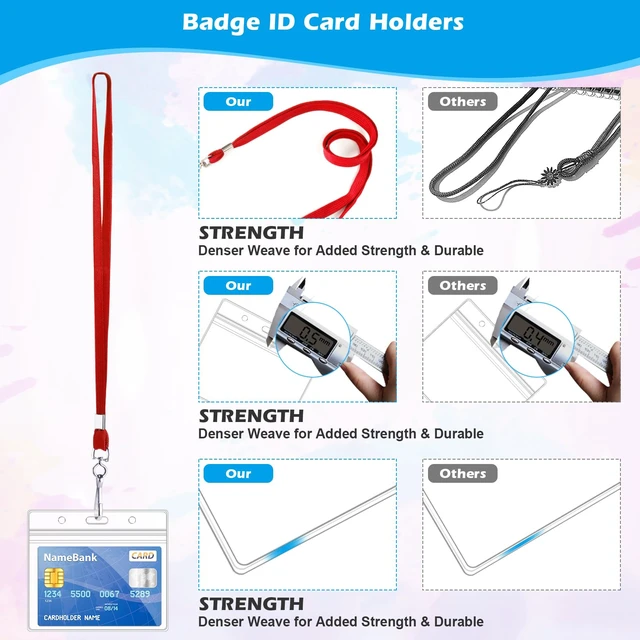 Alt view image 4 of 7 - 30Pcs Horizontal Name Tags Badge ID Card Holders and 30Pcs Red Lanyards Clear Plastic ID Badge Holders with Flat Neck Lanyards with Swivel Hook
