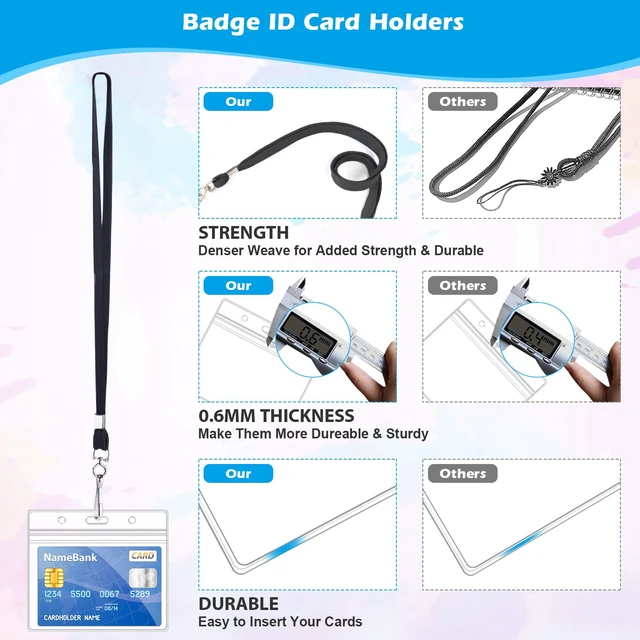 Alt view image 4 of 7 - 30Pcs Clear Plastic Horizontal Name Tags Badge ID Card Holders and 30Pcs Black Flat Neck Lanyards with Swivel Hook