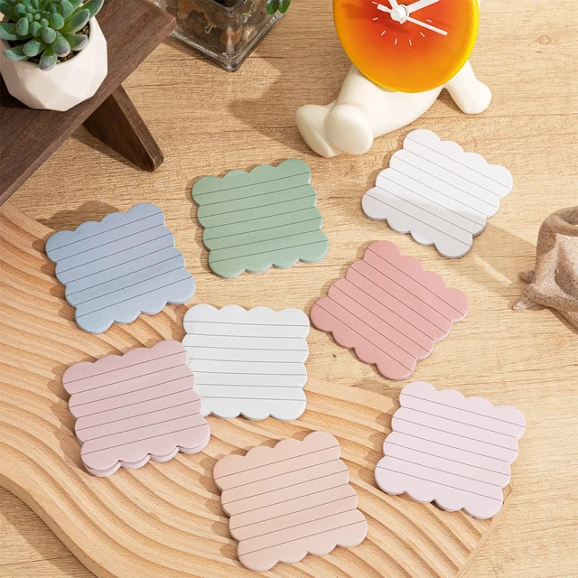 Alt view image 5 of 6 - 8 Pack Scalloped Sticky Notes Lined, 3" X 3", Vintage Color Aesthetic Cute Wavy Edges, Self-stick for School Office Desk, 240 Sheets Bulk, Pretty Design for Reminders Planning