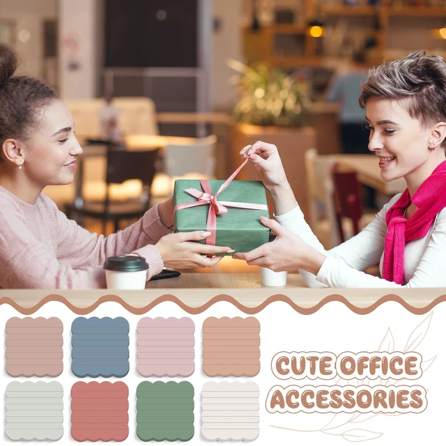 Alt view image 6 of 6 - 8 Pack Scalloped Sticky Notes Lined, 3" X 3", Vintage Color Aesthetic Cute Wavy Edges, Self-stick for School Office Desk, 240 Sheets Bulk, Pretty Design for Reminders Planning