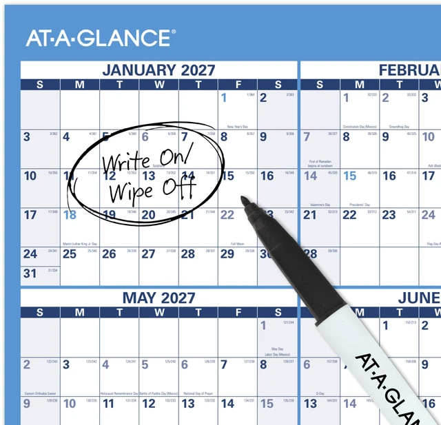 Alt view image 5 of 5 - Dry Erase Calendar 2026-2027 Academic & Regular Year Wall Planner, 12-Month, 36" x 24", Double Sided, Horizontal (PM200P28)