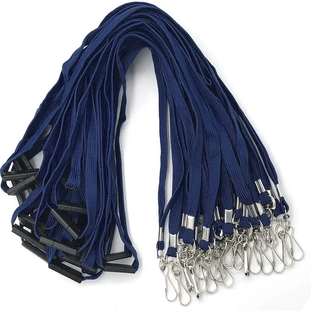 Main image of Lanyards Safety Black Lanyards Neck Flat Premium Breakaway Badge Lanyard with J-Hook for ID Nametag Badge Holder (Navy Blue, 50 PCS)