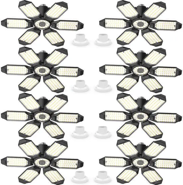 Main image of Led Garage Lights Bulb 8 Pack 200W Super Bright Ceiling Led Shop Lights, E26/E27 Base, 6500K, 20000LM Deformable Led Garage Light for Basement, Attic and Workshop Commercial Bay Lighting
