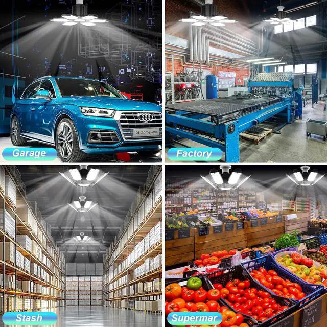 Alt view image 3 of 7 - Led Garage Lights Bulb 8 Pack 200W Super Bright Ceiling Led Shop Lights, E26/E27 Base, 6500K, 20000LM Deformable Led Garage Light for Basement, Attic and Workshop Commercial Bay Lighting