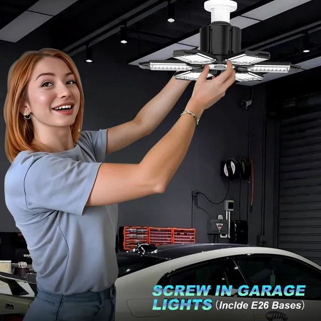 Alt view image 4 of 7 - Led Garage Lights Bulb 8 Pack 200W Super Bright Ceiling Led Shop Lights, E26/E27 Base, 6500K, 20000LM Deformable Led Garage Light for Basement, Attic and Workshop Commercial Bay Lighting