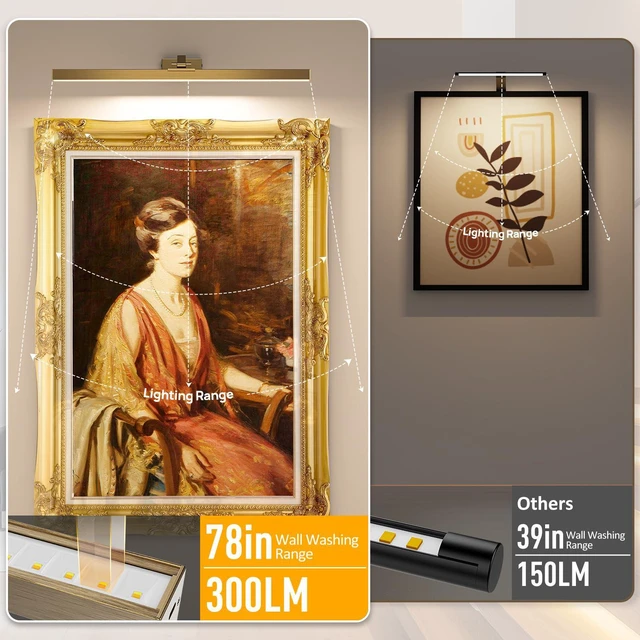 Alt view image 2 of 7 - Picture Lights for Wall, Brass Battery Operated Picture Light 24in Art Light CCT Dimmable Recharging Battery Wall Light with Remote Control for Living Room Gallery