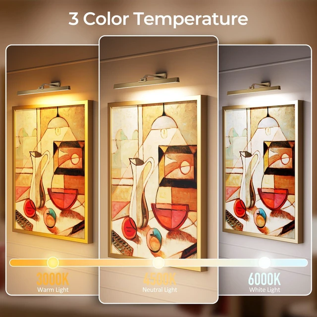 Alt view image 4 of 7 - Picture Lights for Wall, Brass Battery Operated Picture Light 24in Art Light CCT Dimmable Recharging Battery Wall Light with Remote Control for Living Room Gallery