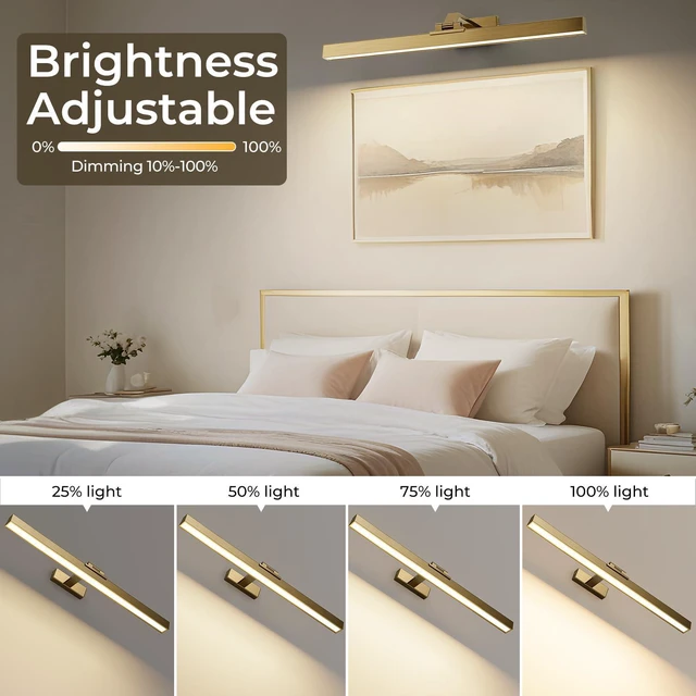 Alt view image 5 of 7 - Picture Lights for Wall, Brass Battery Operated Picture Light 24in Art Light CCT Dimmable Recharging Battery Wall Light with Remote Control for Living Room Gallery