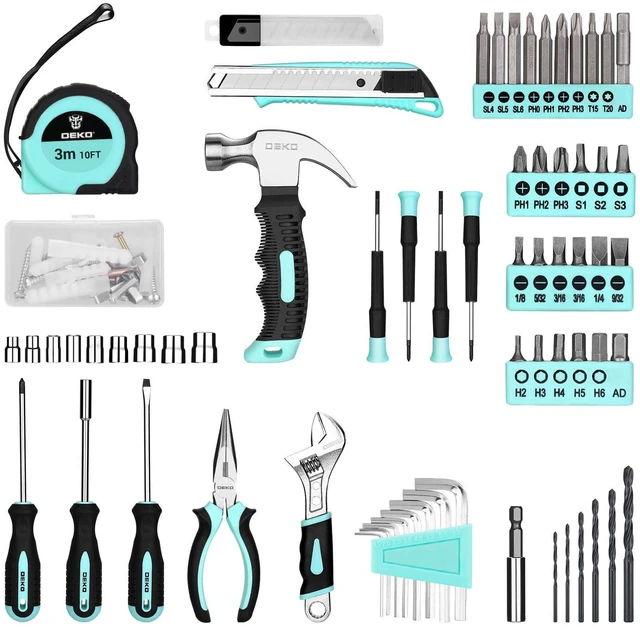 Alt view image 3 of 6 - Drill Set: Tool Set with 8V Cordless Drill, Home Tool Kit with Drill, Hand Tool Kits for Women 126 Piece, Turquoise
