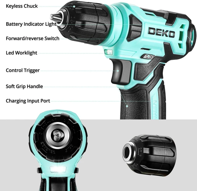 Alt view image 4 of 6 - Drill Set: Tool Set with 8V Cordless Drill, Home Tool Kit with Drill, Hand Tool Kits for Women 126 Piece, Turquoise