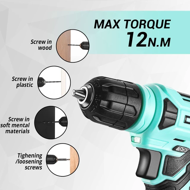 Alt view image 5 of 6 - Drill Set: Tool Set with 8V Cordless Drill, Home Tool Kit with Drill, Hand Tool Kits for Women 126 Piece, Turquoise