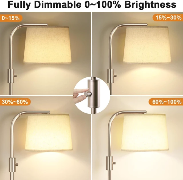 Alt view image 3 of 7 - Fully Dimmable Floor Lamp with 9W LED Bulb, Standing Lamp for Living Room with Adjustable Head, Modern Tall Light with Rotary Switch for Office, Light Gold and Beige