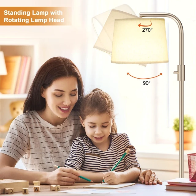 Alt view image 4 of 7 - Fully Dimmable Floor Lamp with 9W LED Bulb, Standing Lamp for Living Room with Adjustable Head, Modern Tall Light with Rotary Switch for Office, Light Gold and Beige