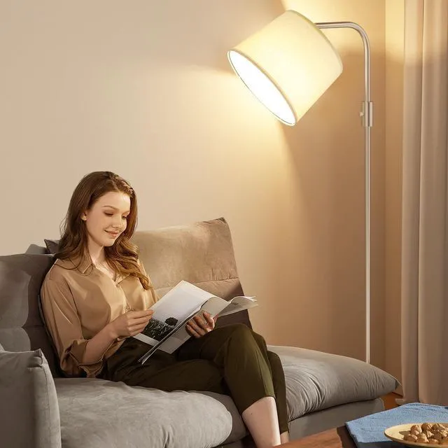 Alt view image 5 of 7 - Fully Dimmable Floor Lamp with 9W LED Bulb, Standing Lamp for Living Room with Adjustable Head, Modern Tall Light with Rotary Switch for Office, Light Gold and Beige