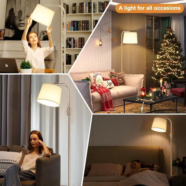 Alt view image 7 of 7 - Fully Dimmable Floor Lamp with 9W LED Bulb, Standing Lamp for Living Room with Adjustable Head, Modern Tall Light with Rotary Switch for Office, Light Gold and Beige